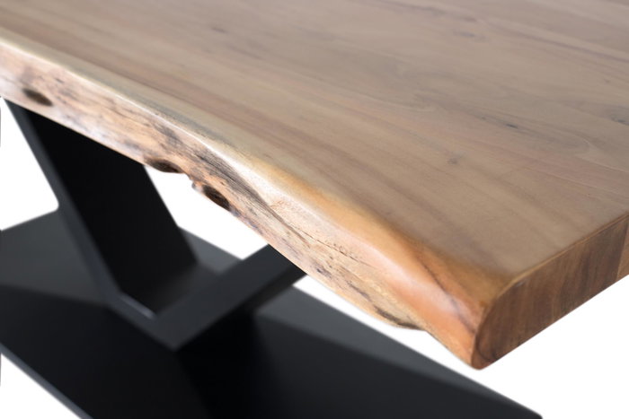GINER Y COLOMER Mesa de comedor de madera de acacia y metal Natural y Negro
